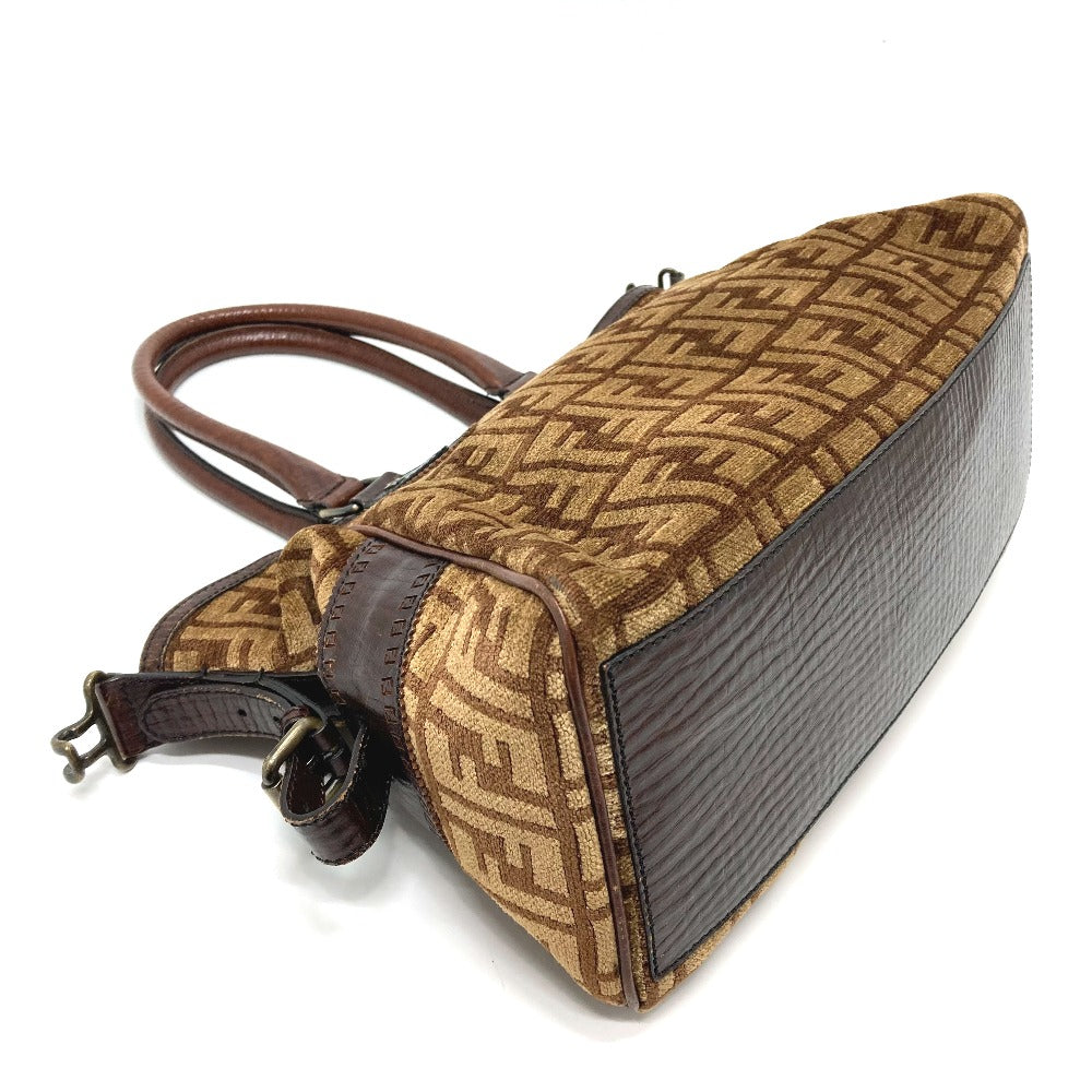 FENDI Handbag Leather / suede Brown ZUCCA FFPattern logo Etnico Women Used Authentic