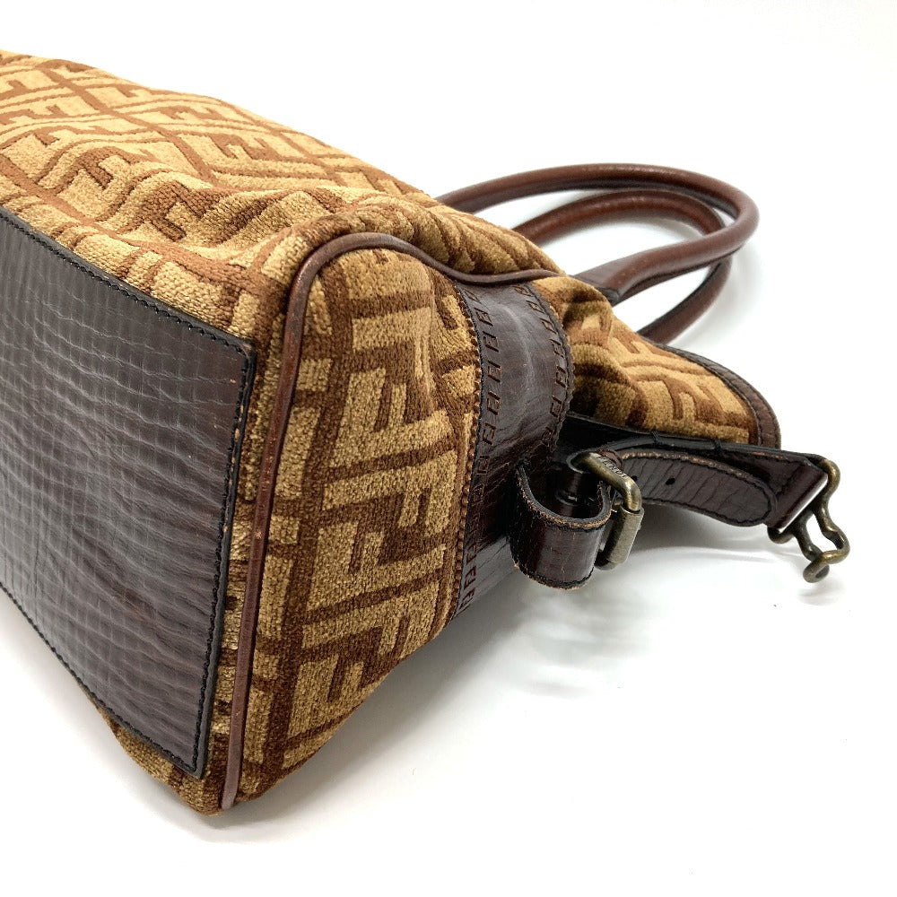 FENDI Handbag Leather / suede Brown ZUCCA FFPattern logo Etnico Women Used Authentic