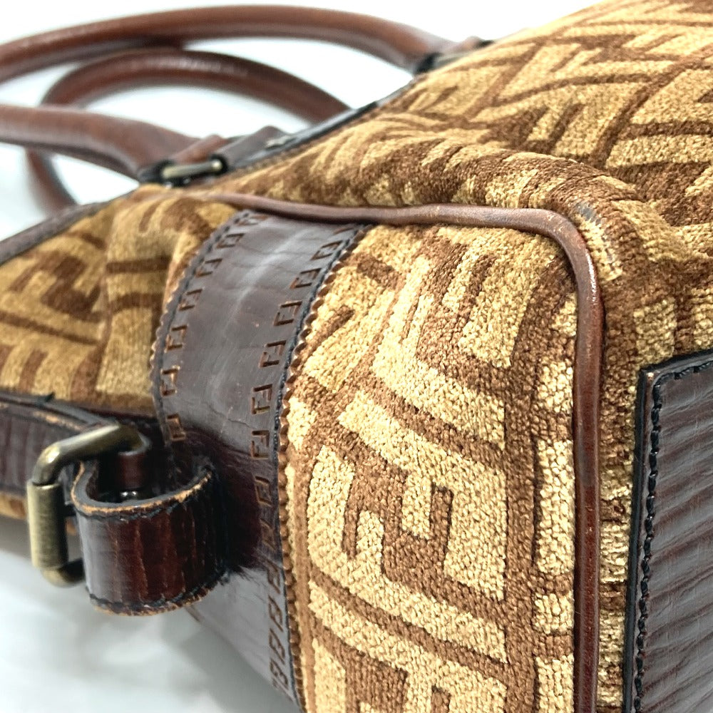 FENDI Handbag Leather / suede Brown ZUCCA FFPattern logo Etnico Women Used Authentic