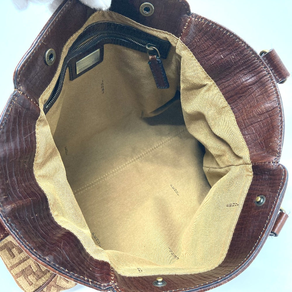 FENDI Handbag Leather / suede Brown ZUCCA FFPattern logo Etnico Women Used Authentic