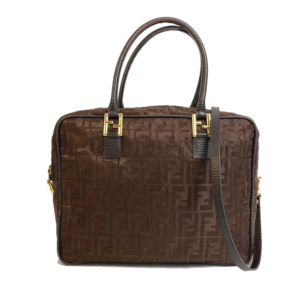 FENDI Tote Bag Nylon / leather Brown Zucca FF pattern