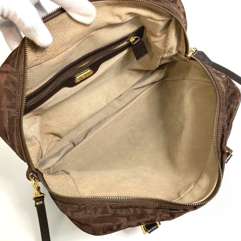 FENDI Tote Bag Nylon / leather Brown Zucca FF pattern