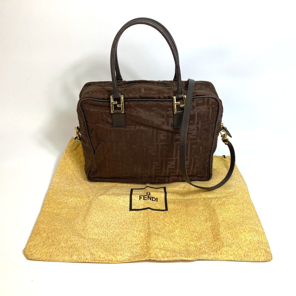 FENDI Tote Bag Nylon / leather Brown Zucca FF pattern