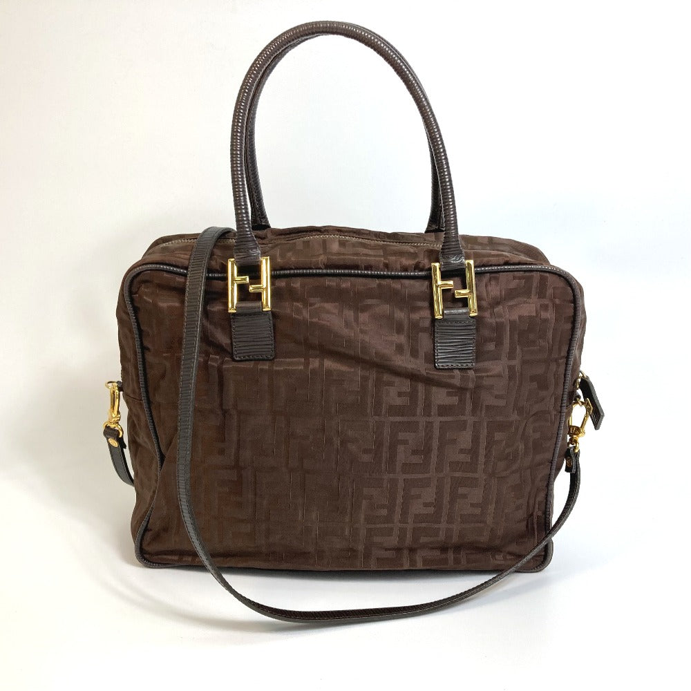 FENDI Tote Bag Nylon / leather Brown Zucca FF pattern
