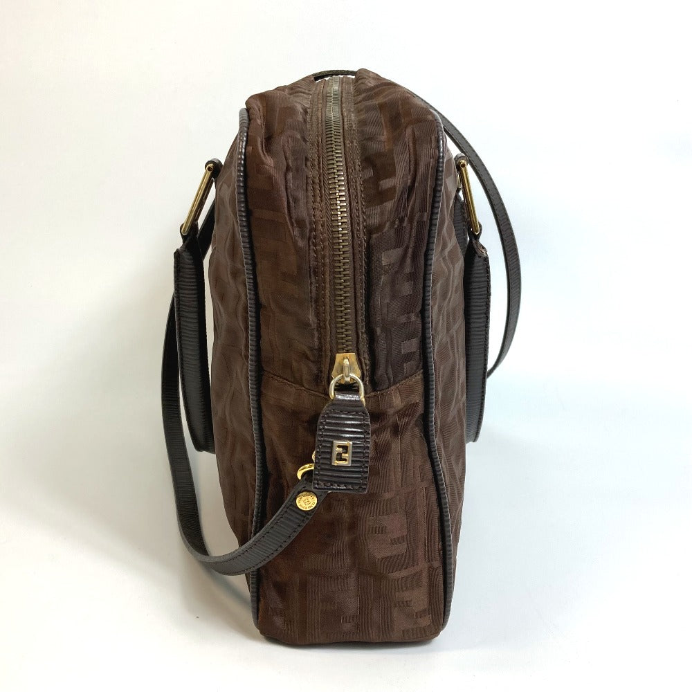 FENDI Tote Bag Nylon / leather Brown Zucca FF pattern