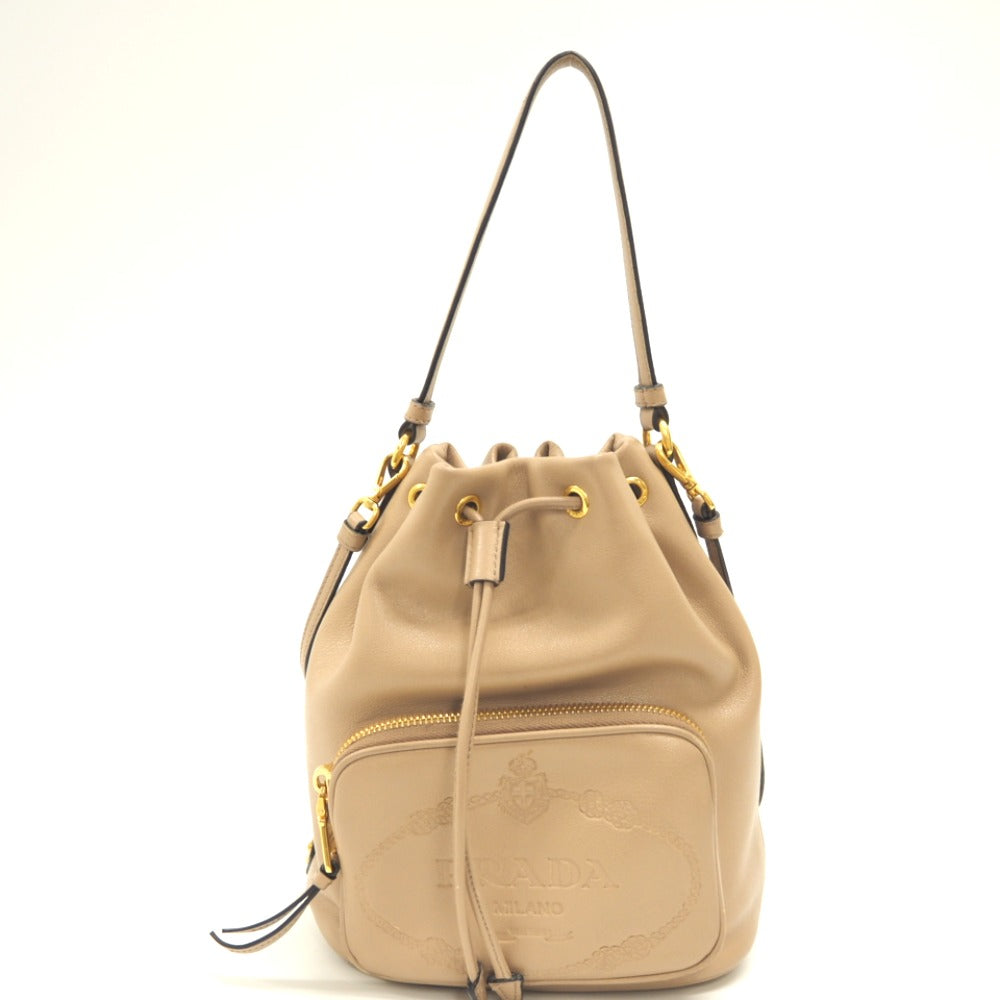 PRADA Handbag 1BH038 leather beige 2WAYShoulder Bag Women Used Authentic