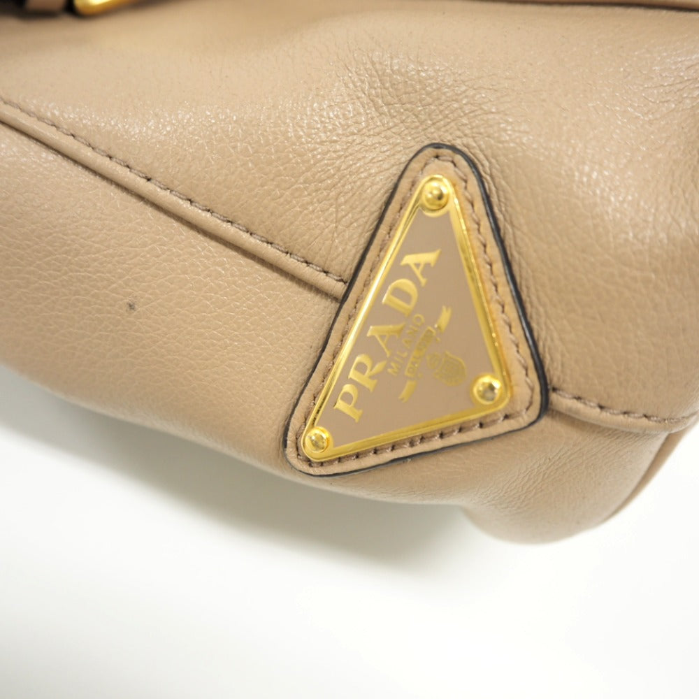PRADA Handbag 1BH038 leather beige 2WAYShoulder Bag Women Used Authentic