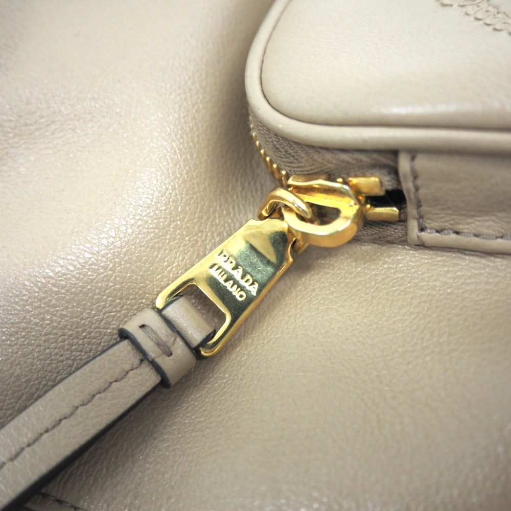 PRADA Handbag 1BH038 leather beige 2WAYShoulder Bag Women Used Authentic