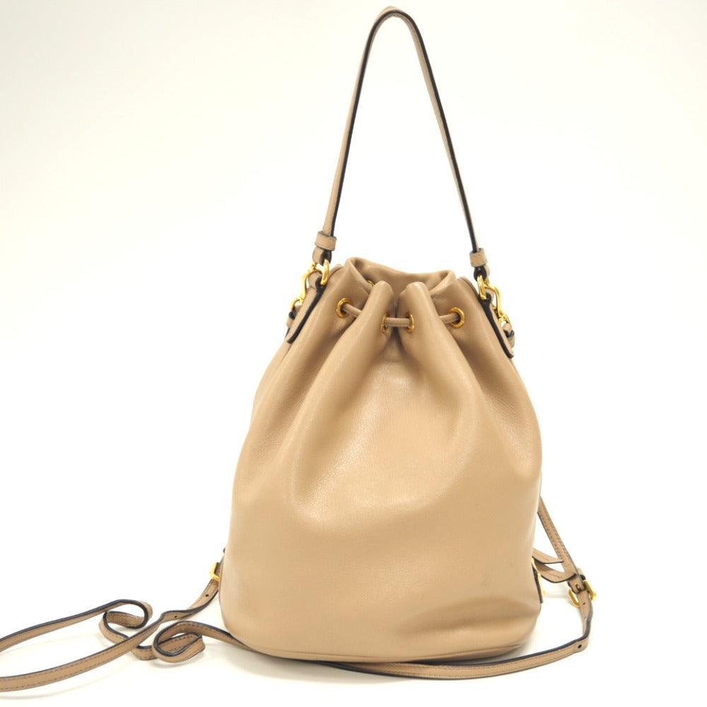 PRADA Handbag 1BH038 leather beige 2WAYShoulder Bag Women Used Authentic