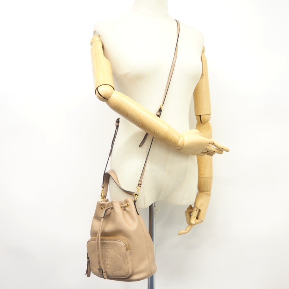 PRADA Handbag 1BH038 leather beige 2WAYShoulder Bag Women Used Authentic