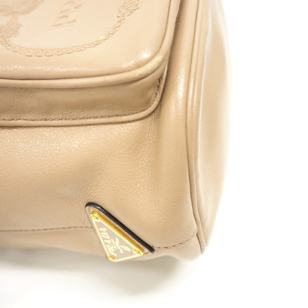 PRADA Handbag 1BH038 leather beige 2WAYShoulder Bag Women Used Authentic