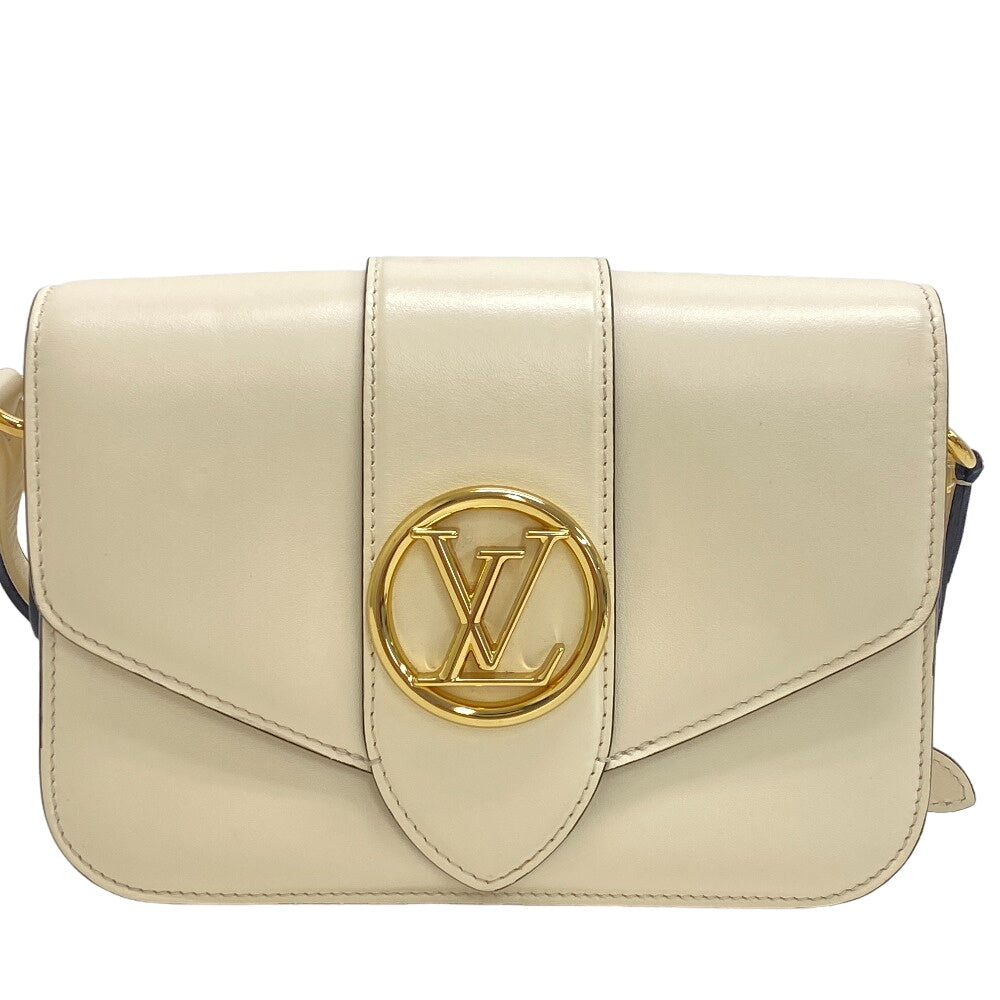 LOUIS VUITTON Shoulder Bag M55950 Calfskin Ivory LV logo Ponneuf Women Used Authentic