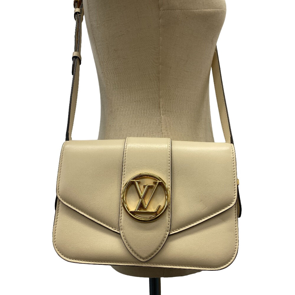 LOUIS VUITTON Shoulder Bag M55950 Calfskin Ivory LV logo Ponneuf Women Used Authentic