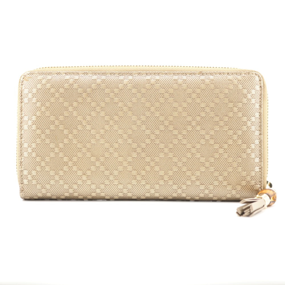 GUCCI Long Wallet Purse 224253 embossed calf leather Champagne Zip Around Bamboo Diamante Women Used Authentic