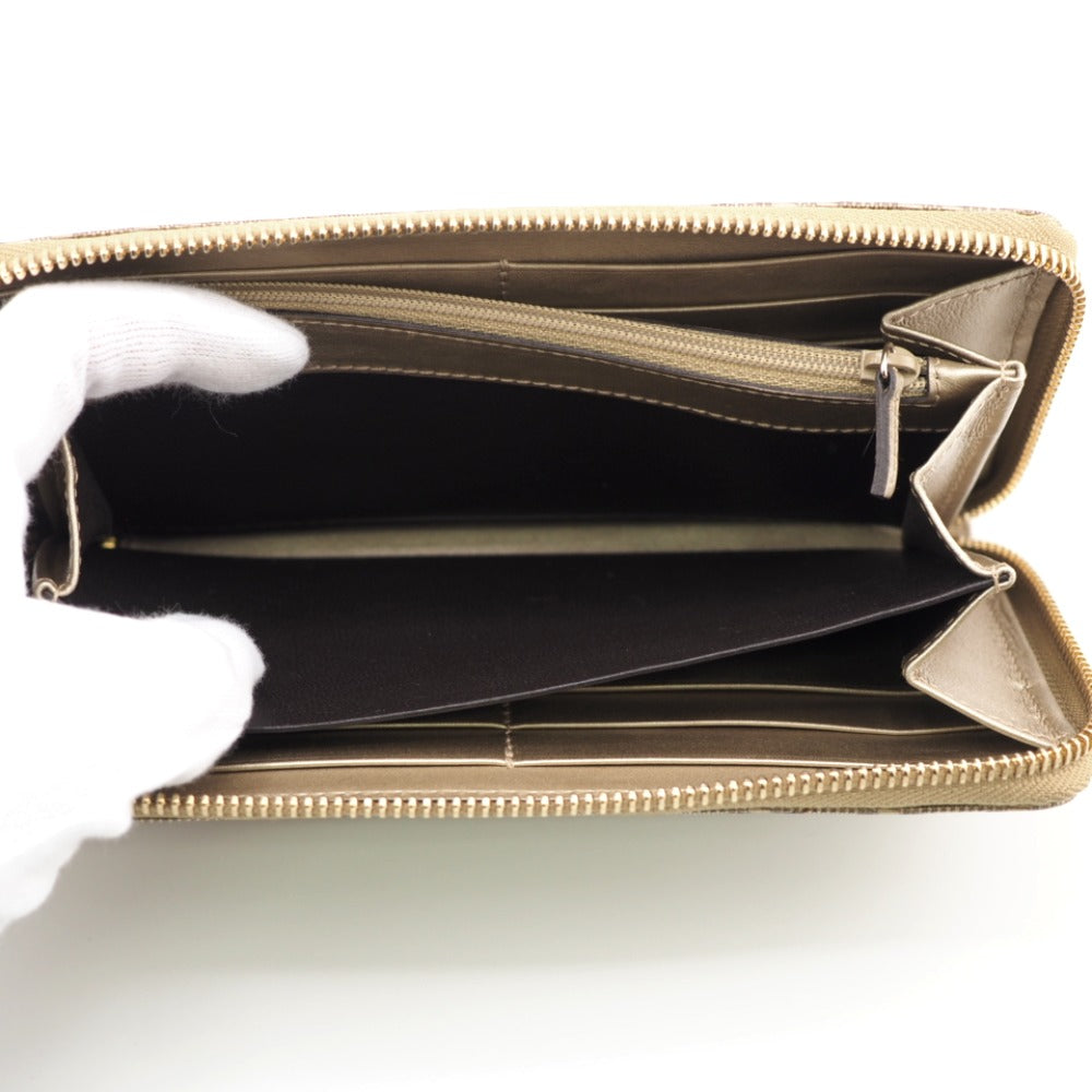 GUCCI Long Wallet Purse 224253 embossed calf leather Champagne Zip Around Bamboo Diamante Women Used Authentic