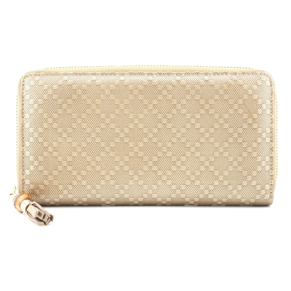GUCCI Long Wallet Purse 224253 embossed calf leather Champagne Zip Around Bamboo Diamante Women Used Authentic