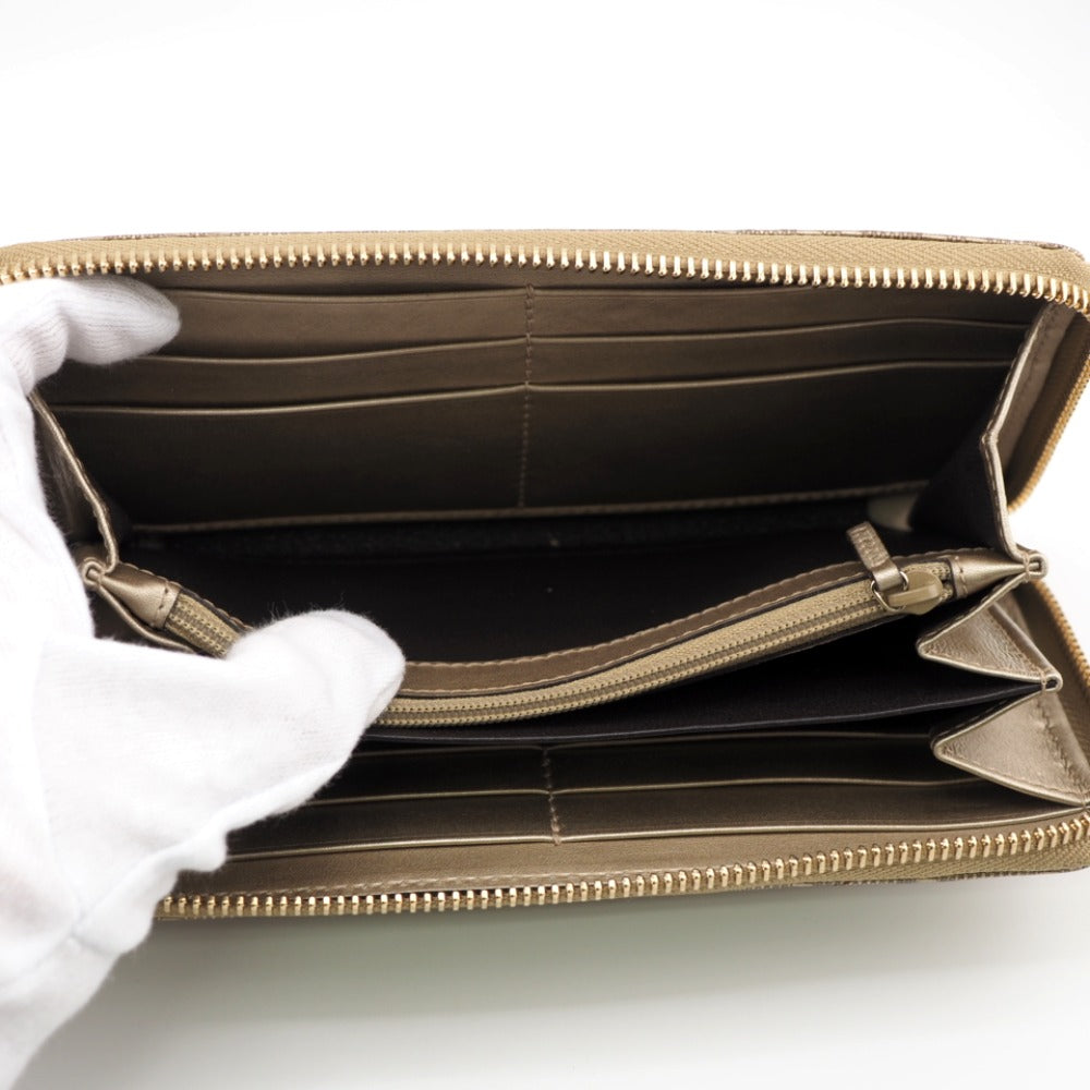 GUCCI Long Wallet Purse 224253 embossed calf leather Champagne Zip Around Bamboo Diamante Women Used Authentic
