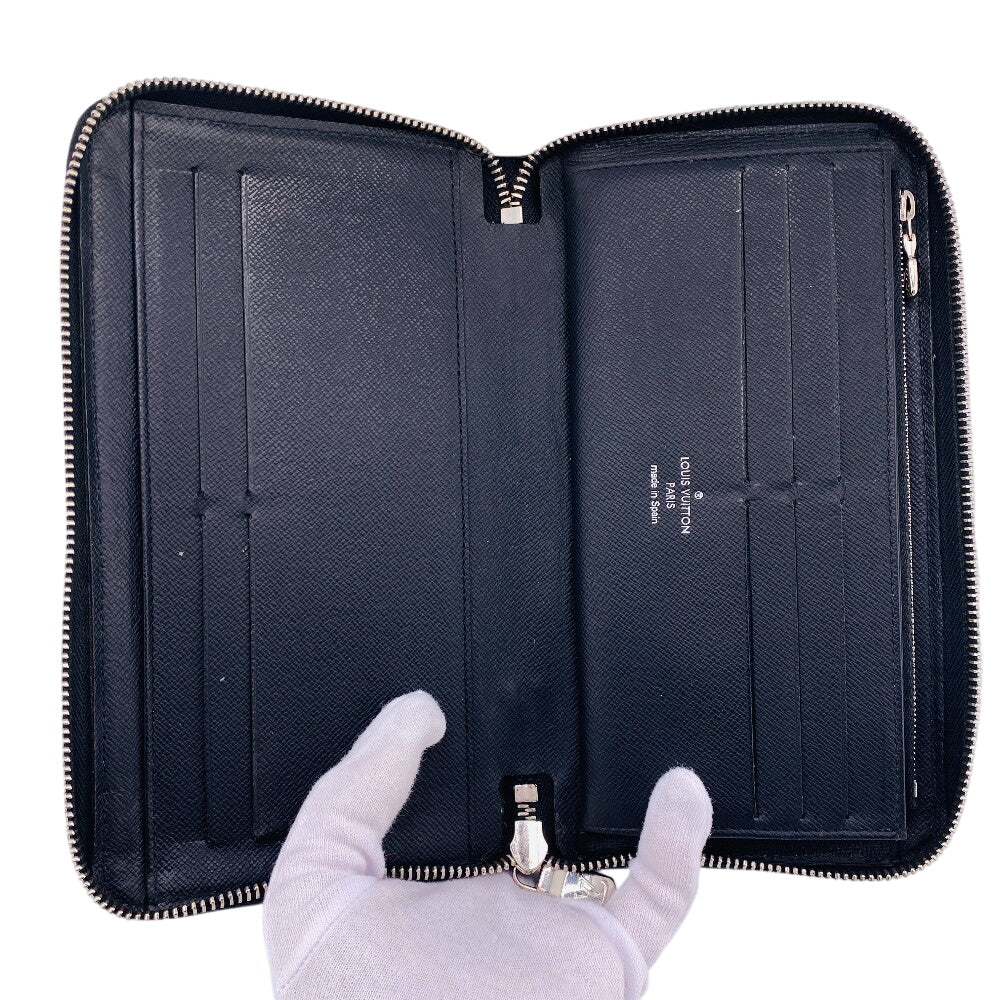 LOUIS VUITTON Long Wallet Purse M30056 leather black Taiga Zippy Organizer