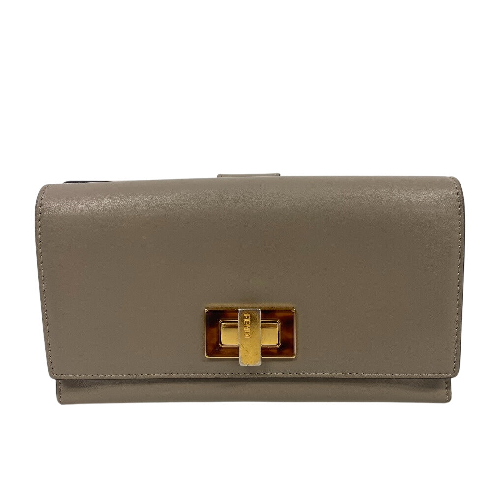 FENDI Long Wallet Purse 8M0308 Calfskin Gurege Tortoise pattern Peekaboo