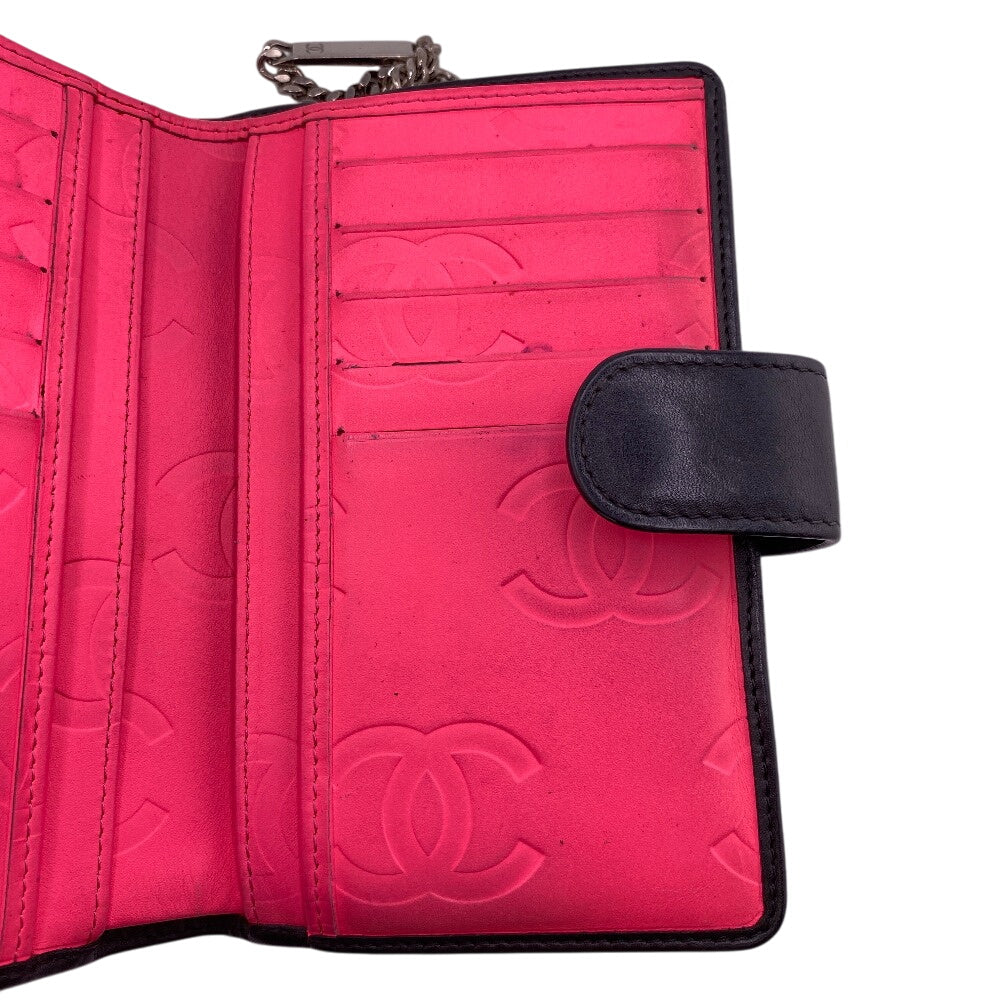 CHANEL Bifold Wallet leather black Cambon