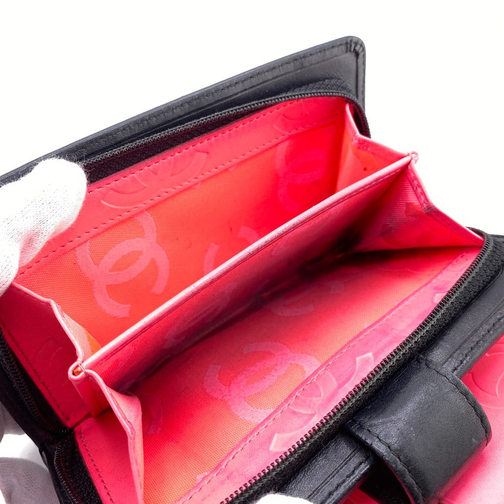 CHANEL Bifold Wallet leather black Cambon