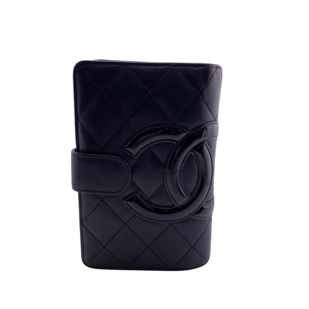 CHANEL Bifold Wallet leather black Cambon