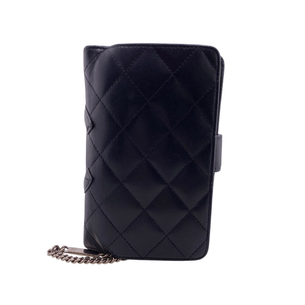 CHANEL Bifold Wallet leather black Cambon