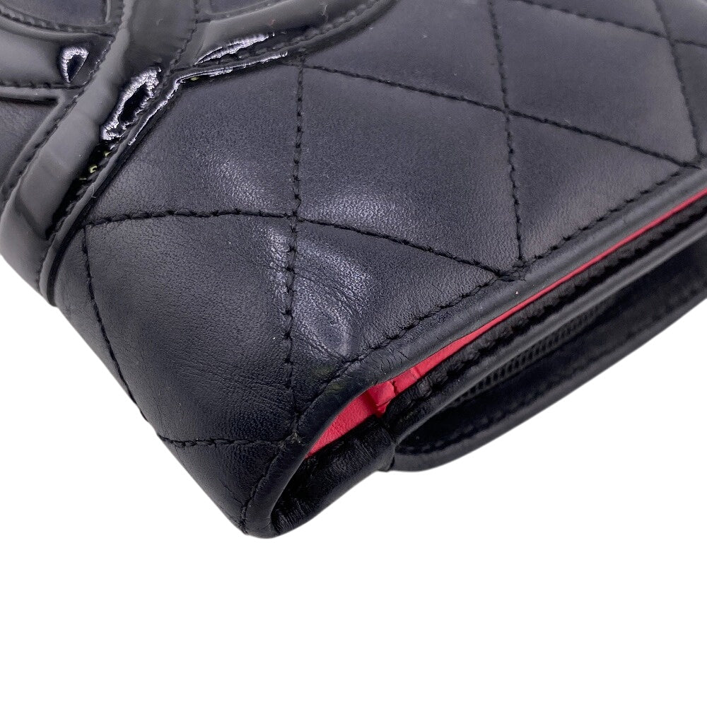 CHANEL Bifold Wallet leather black Cambon