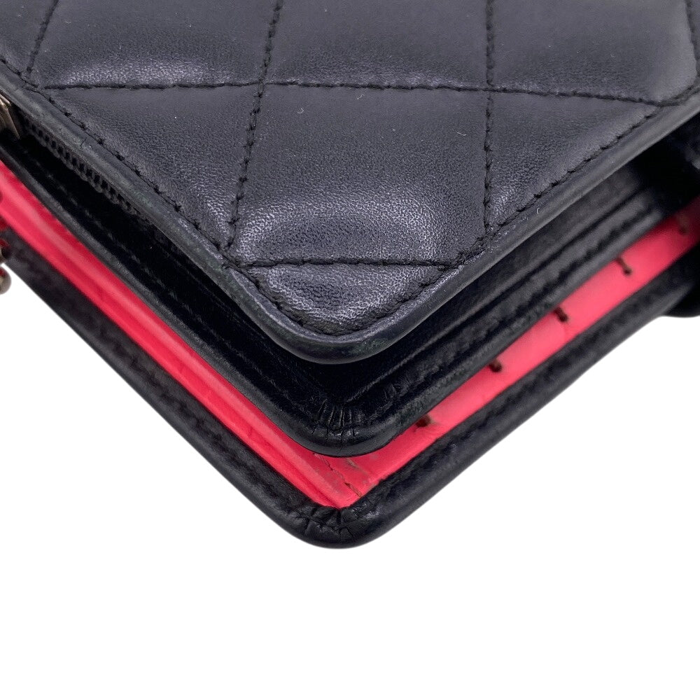 CHANEL Bifold Wallet leather black Cambon