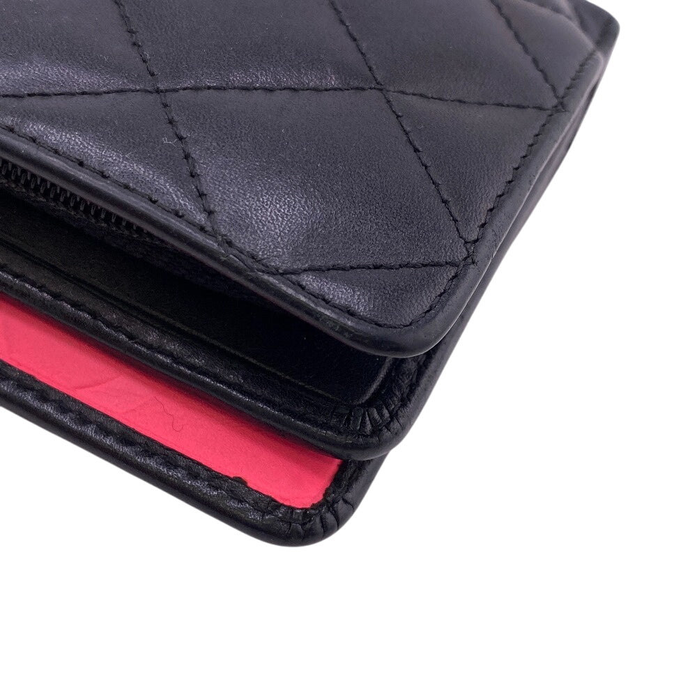 CHANEL Bifold Wallet leather black Cambon