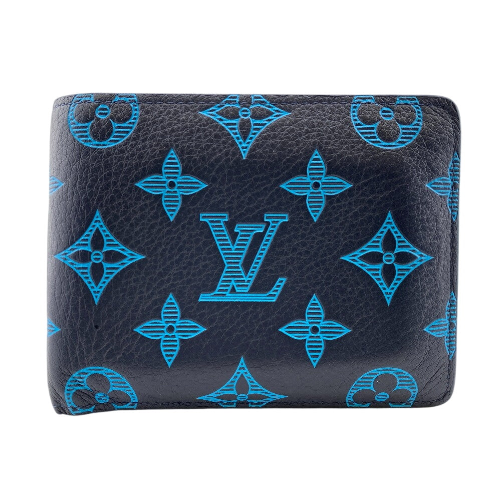 LOUIS VUITTON Bifold Wallet M82323 leather blue Monogram shadow Multipuru