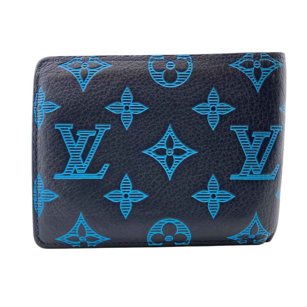 LOUIS VUITTON Bifold Wallet M82323 leather blue Monogram shadow Multipuru