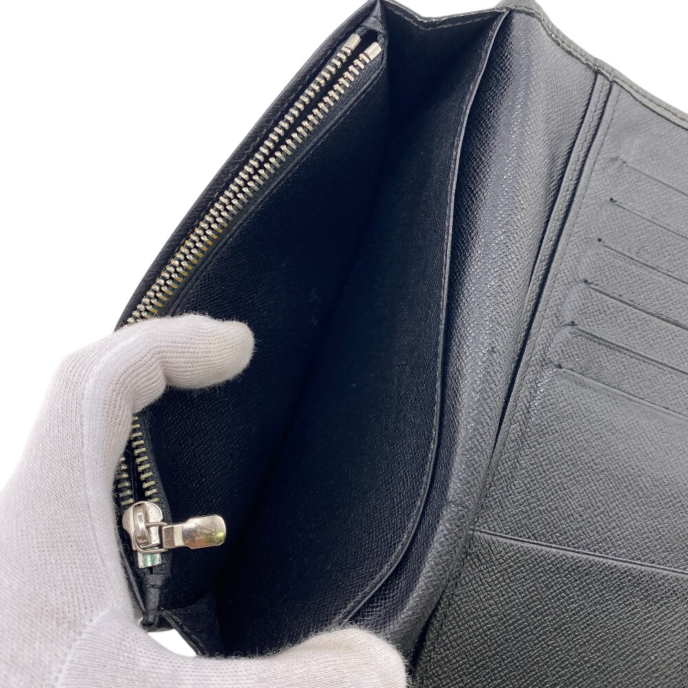 LOUIS VUITTON Long Wallet Purse leather black Taiga ardwards Portefeuille Braza