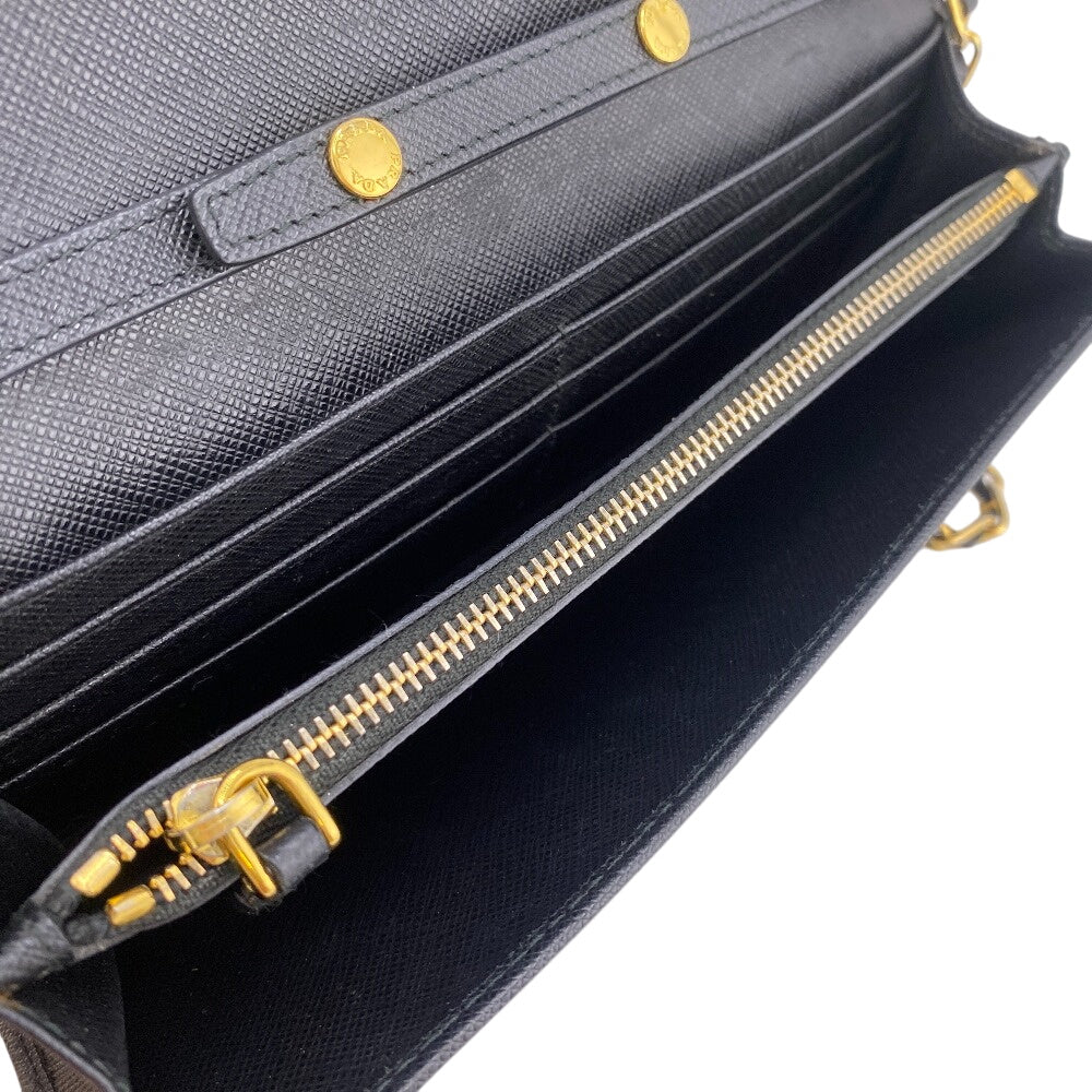 PRADA Long Wallet Purse 1MT290 leather black Safiano Chain wallet