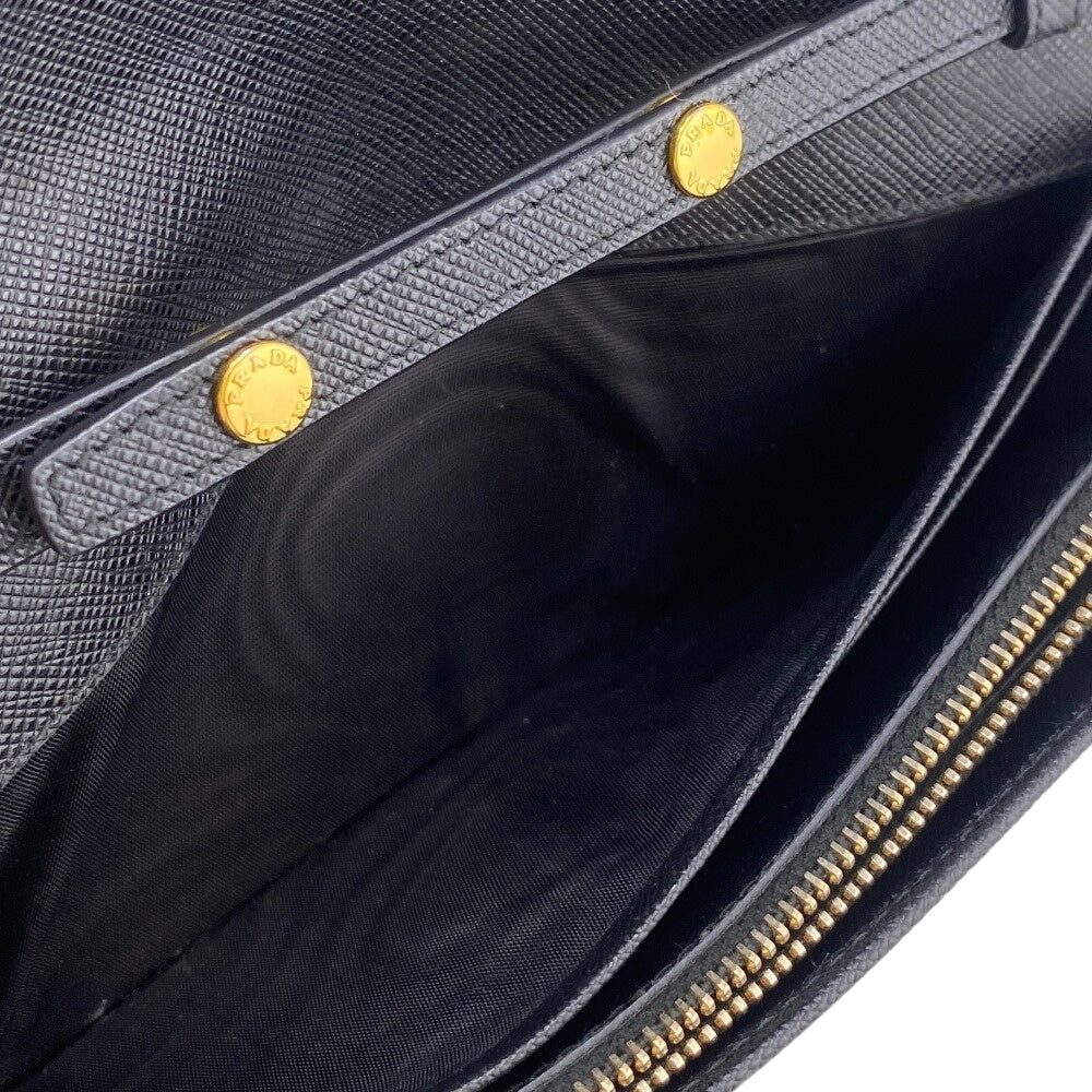 PRADA Long Wallet Purse 1MT290 leather black Safiano Chain wallet