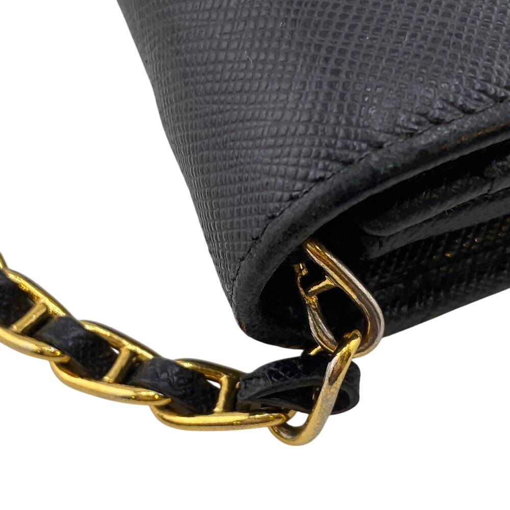 PRADA Long Wallet Purse 1MT290 leather black Safiano Chain wallet
