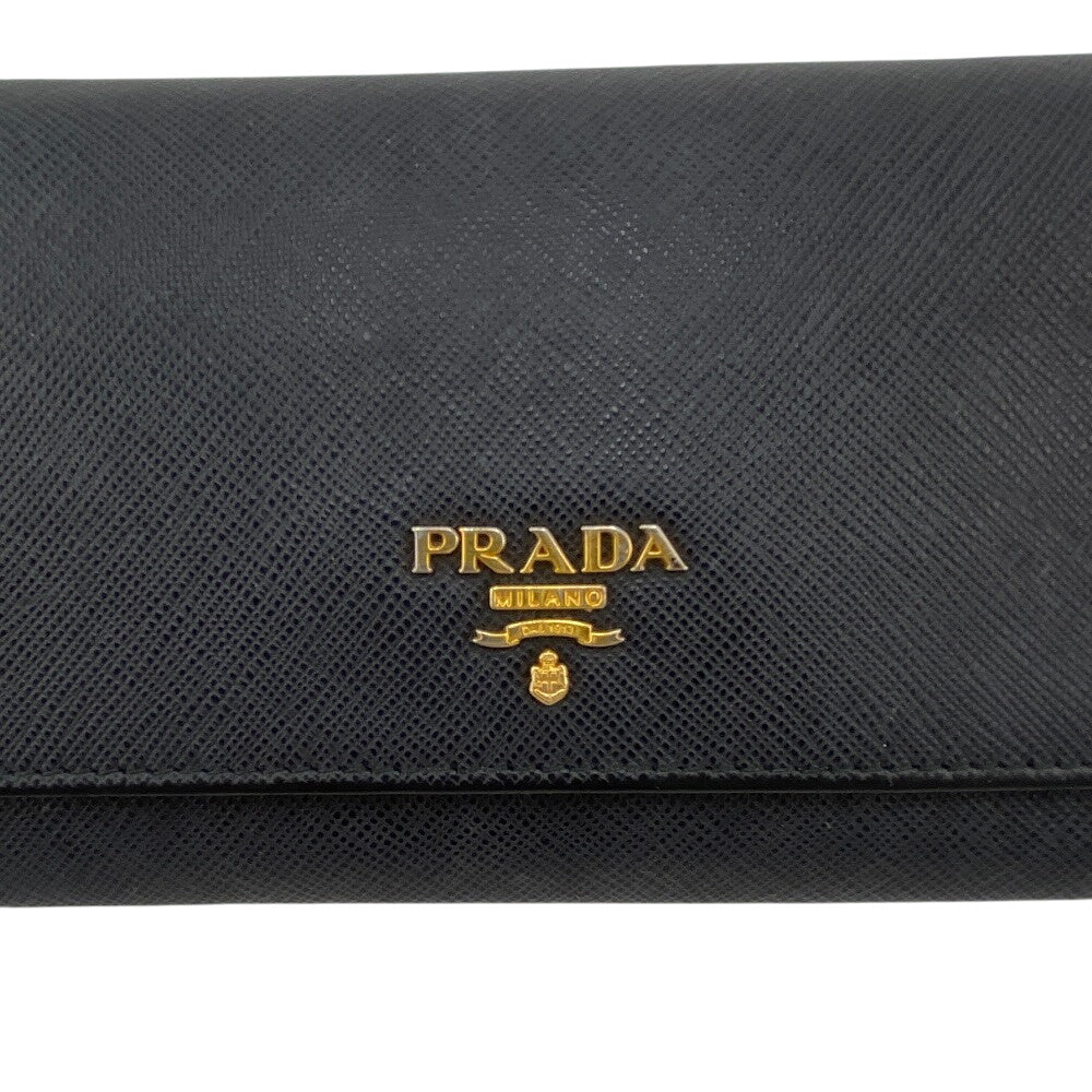 PRADA Long Wallet Purse 1MT290 leather black Safiano Chain wallet
