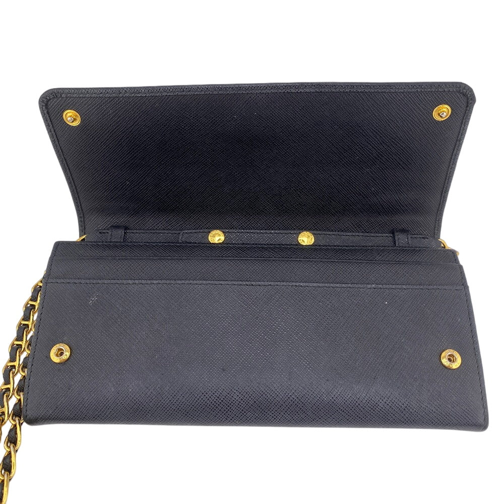 PRADA Long Wallet Purse 1MT290 leather black Safiano Chain wallet
