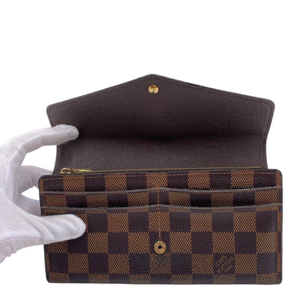 LOUIS VUITTON Long Wallet Purse N63209 leather Brown Damier Portefeuille Sarah