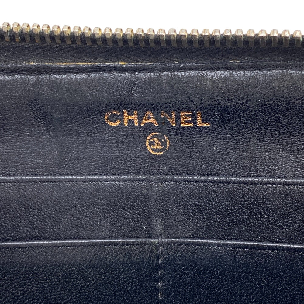 CHANEL Long Wallet Purse lambskin black lambskin Matrasse