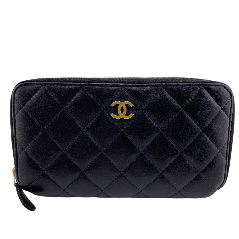 CHANEL Long Wallet Purse lambskin black lambskin Matrasse