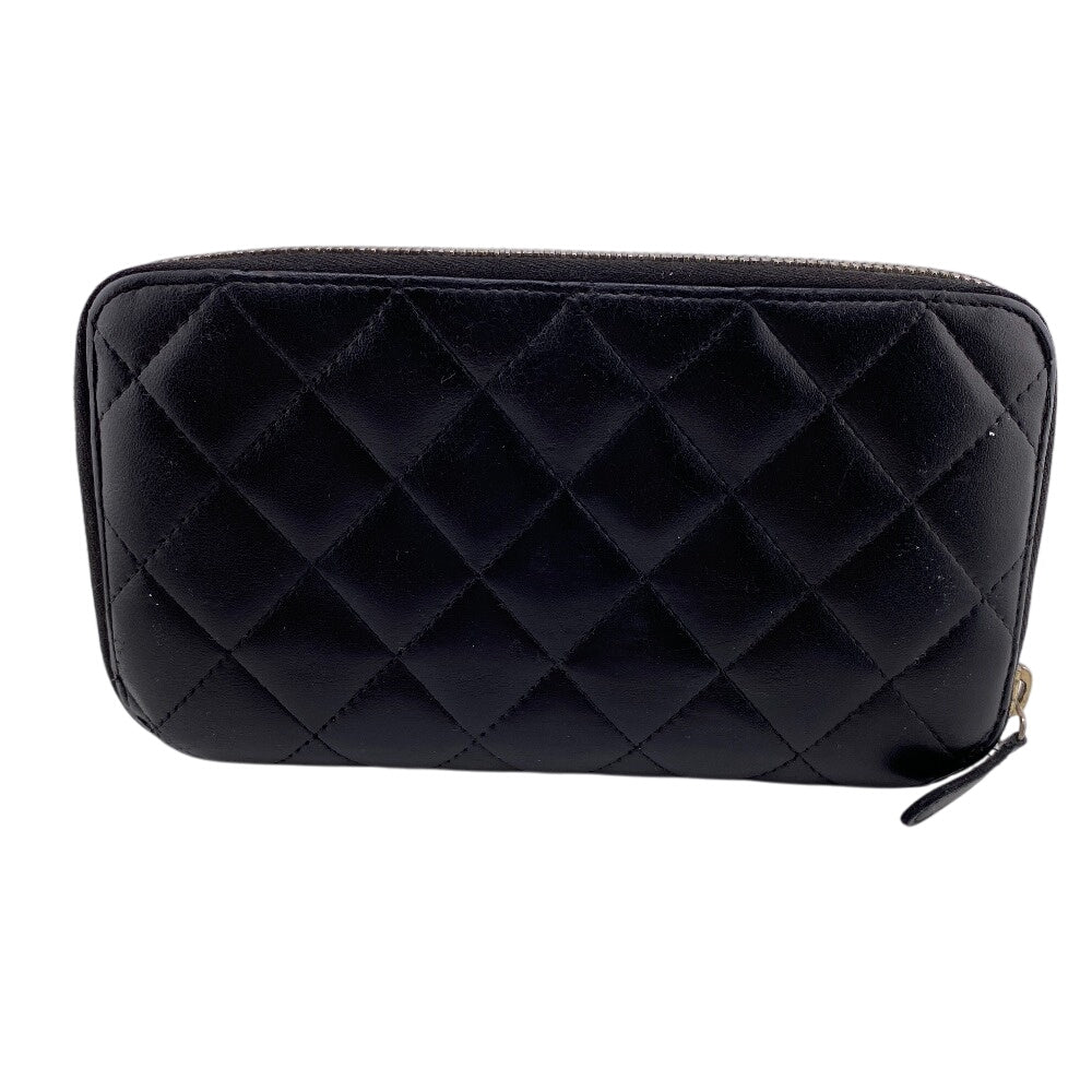 CHANEL Long Wallet Purse lambskin black lambskin Matrasse