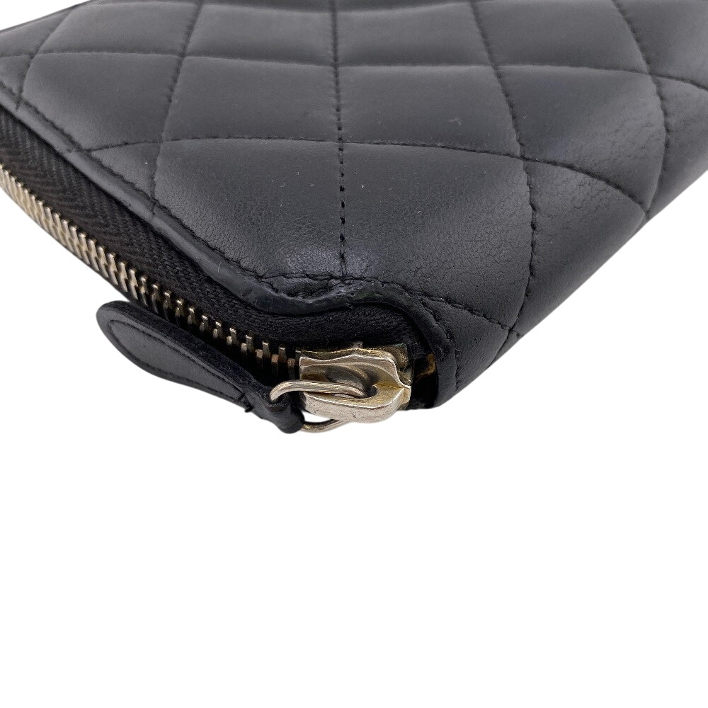 CHANEL Long Wallet Purse lambskin black lambskin Matrasse