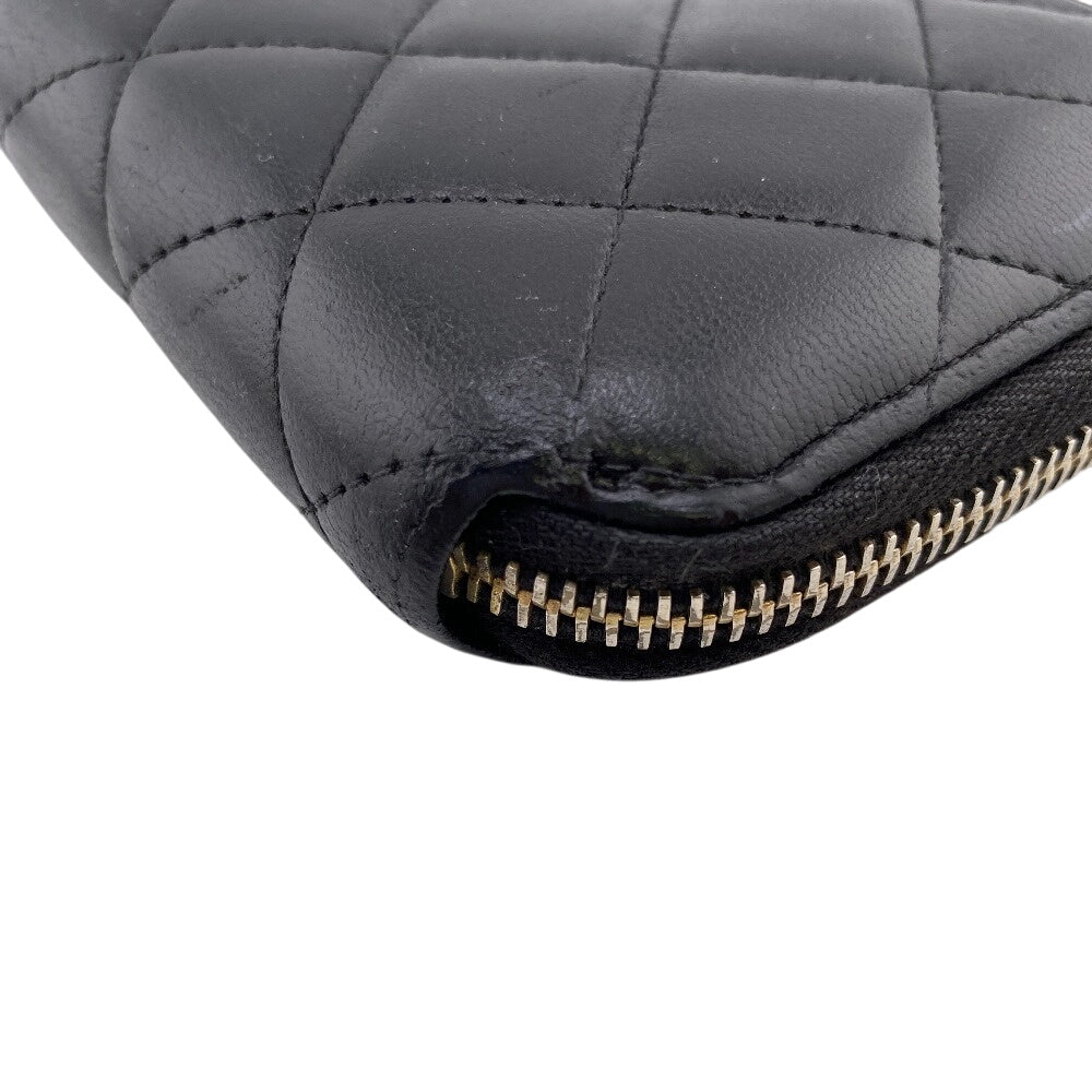 CHANEL Long Wallet Purse lambskin black lambskin Matrasse