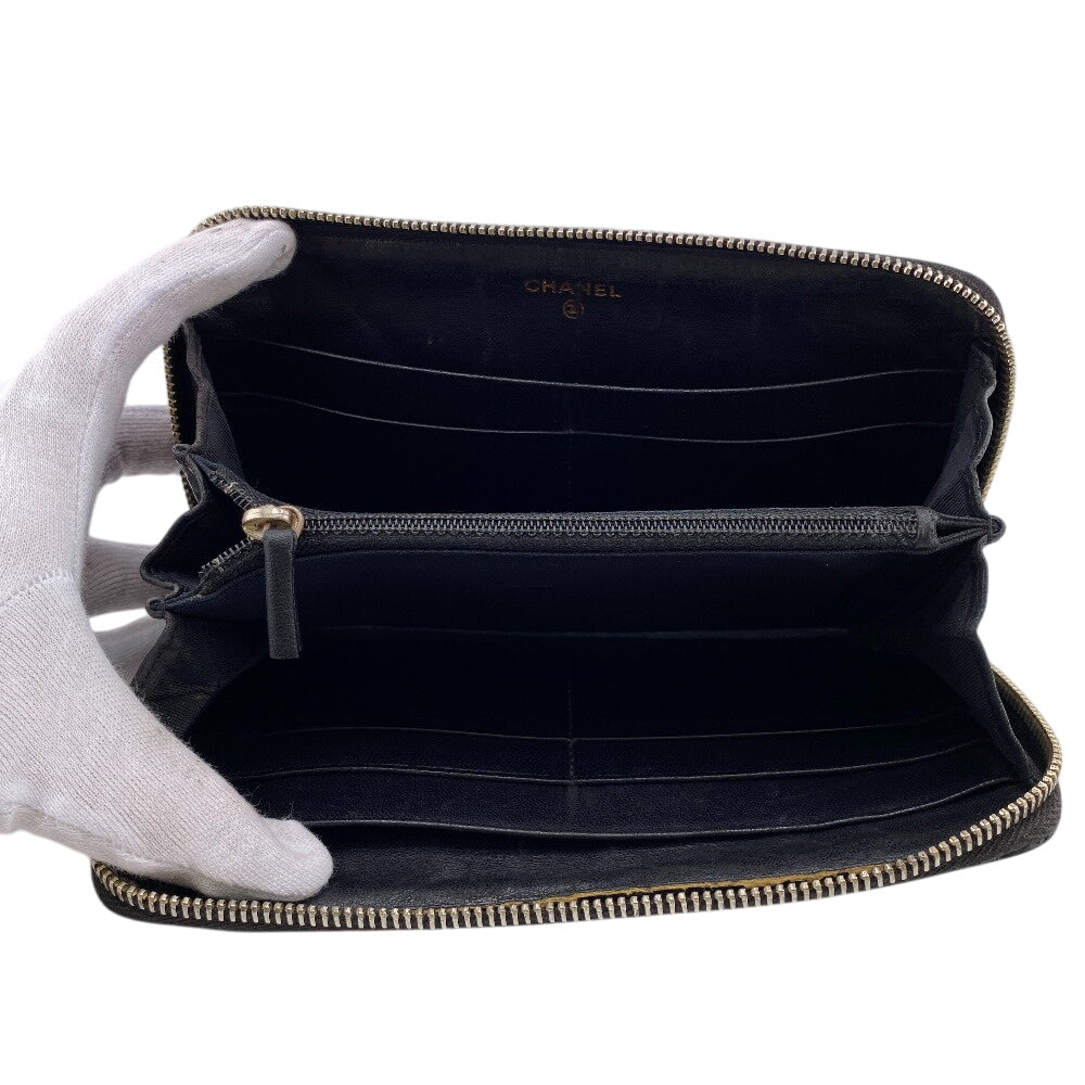 CHANEL Long Wallet Purse lambskin black lambskin Matrasse