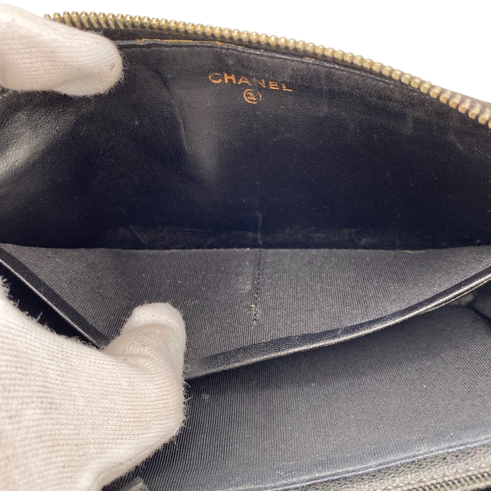 CHANEL Long Wallet Purse lambskin black lambskin Matrasse