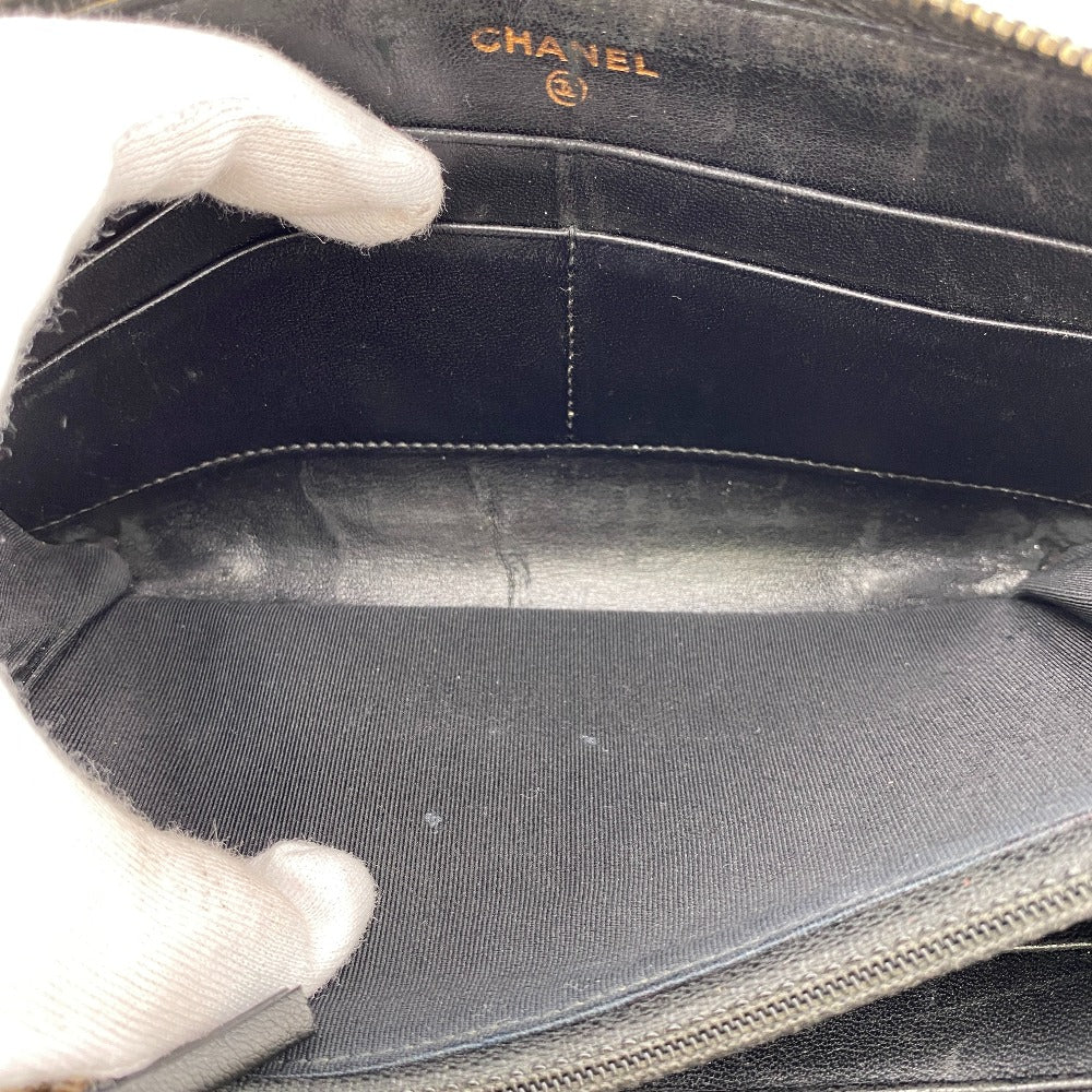 CHANEL Long Wallet Purse lambskin black lambskin Matrasse