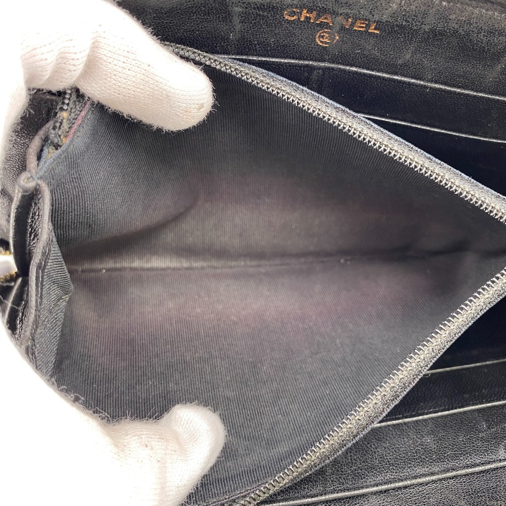 CHANEL Long Wallet Purse lambskin black lambskin Matrasse
