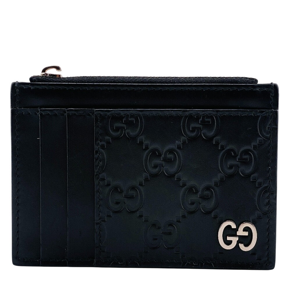 GUCCI Card Case 597560 Calfskin, Leather black Signature Embossing