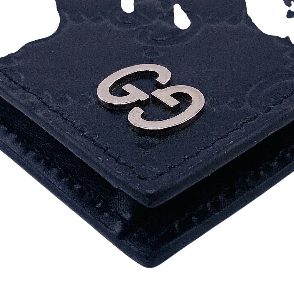 GUCCI Card Case 597560 Calfskin, Leather black Signature Embossing